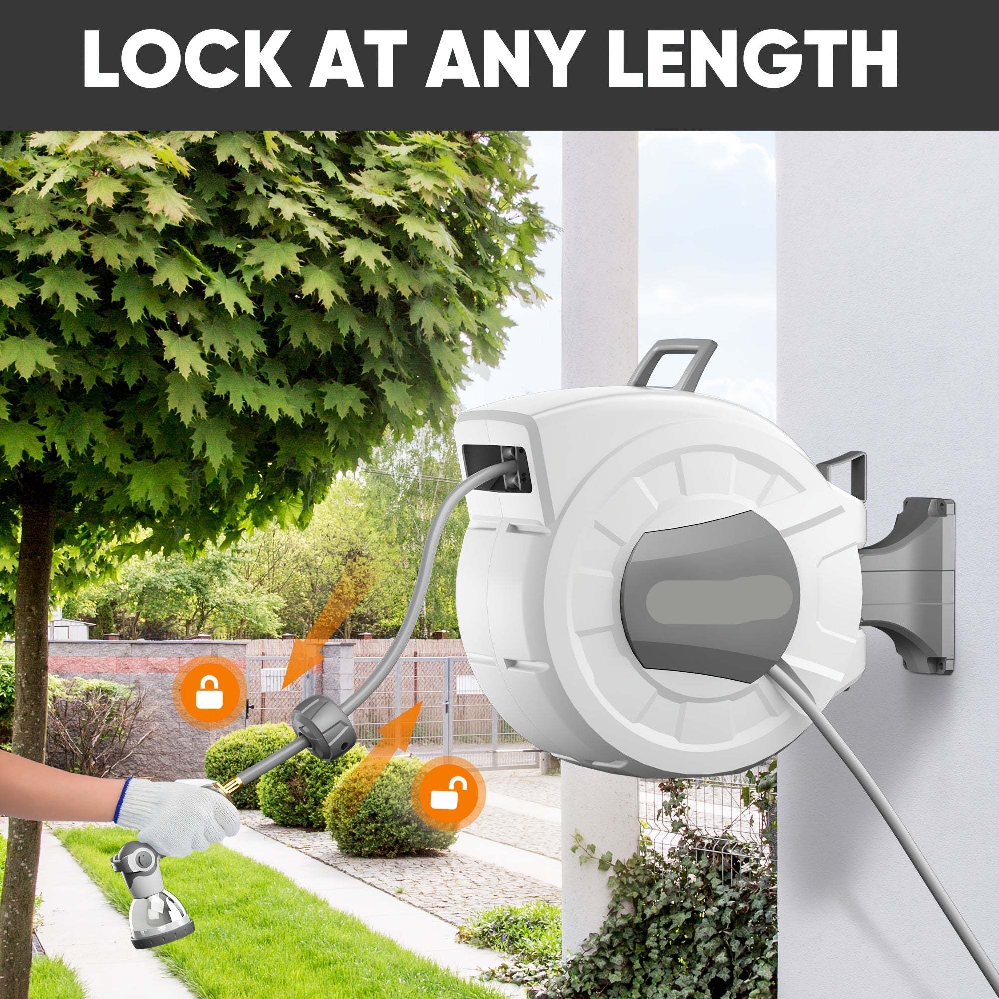65/84/100/115/130FT X 1/2" Retractable Garden Hose Reel