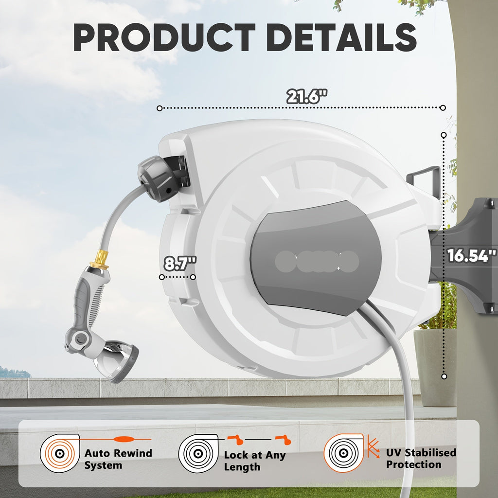 65/84/100/115/130FT X 1/2" Retractable Garden Hose Reel