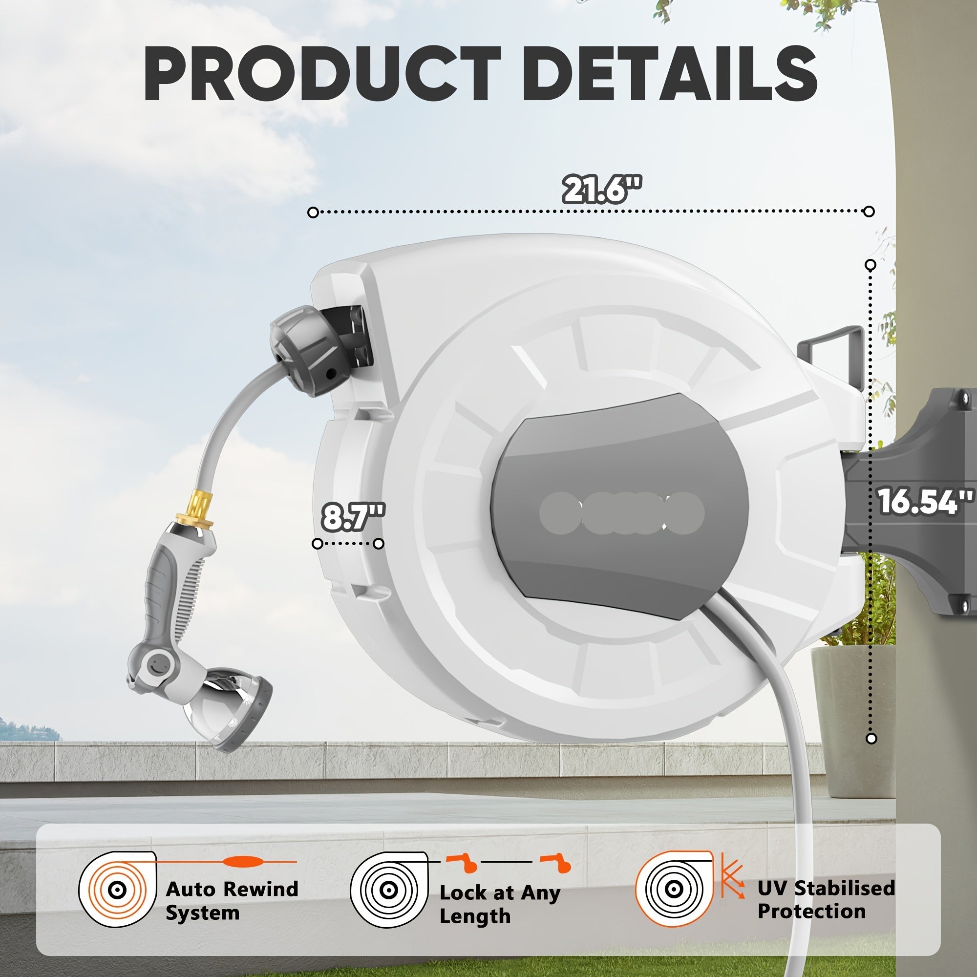 65/84/100/115/130FT X 1/2" Retractable Garden Hose Reel
