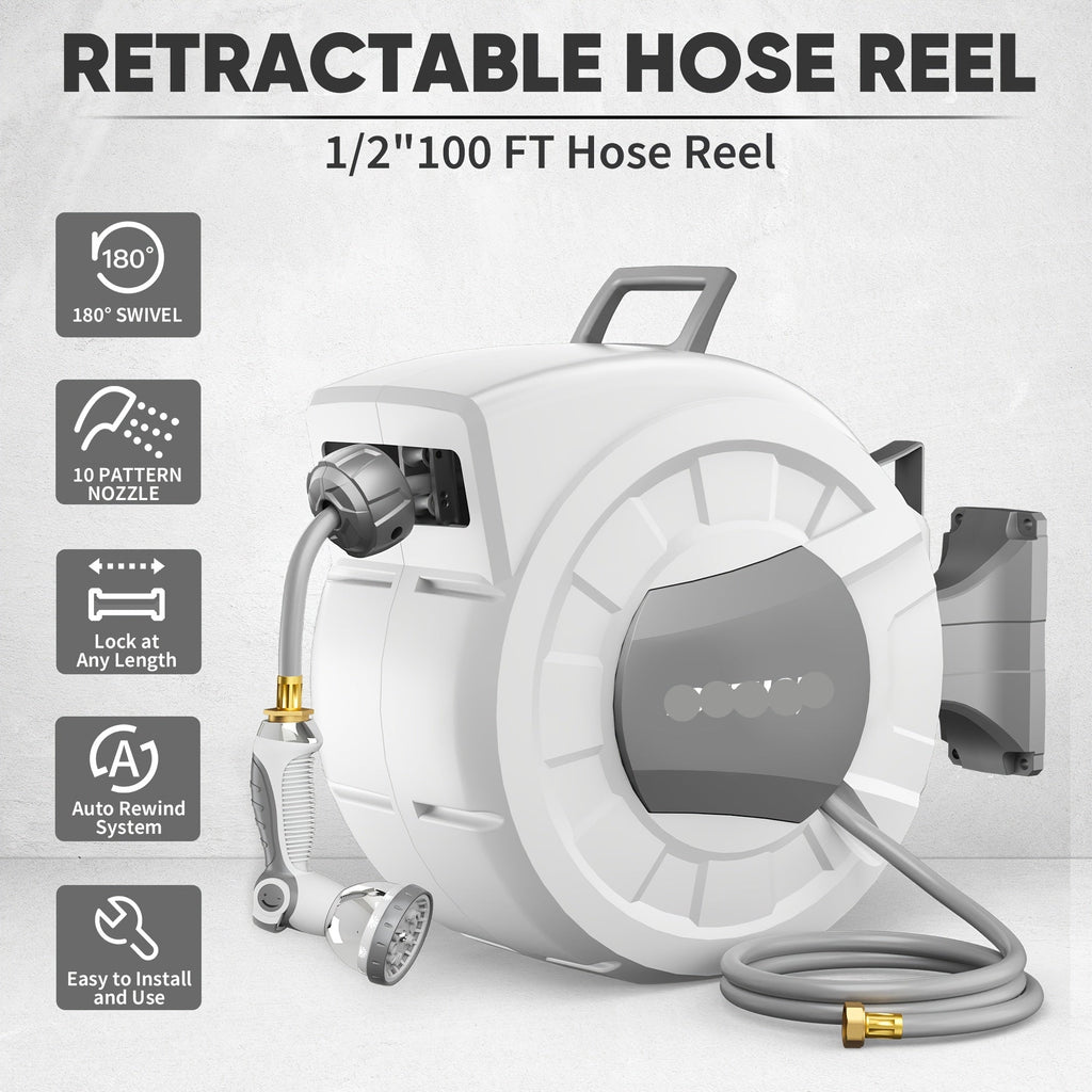 65/84/100/115/130FT X 1/2" Retractable Garden Hose Reel